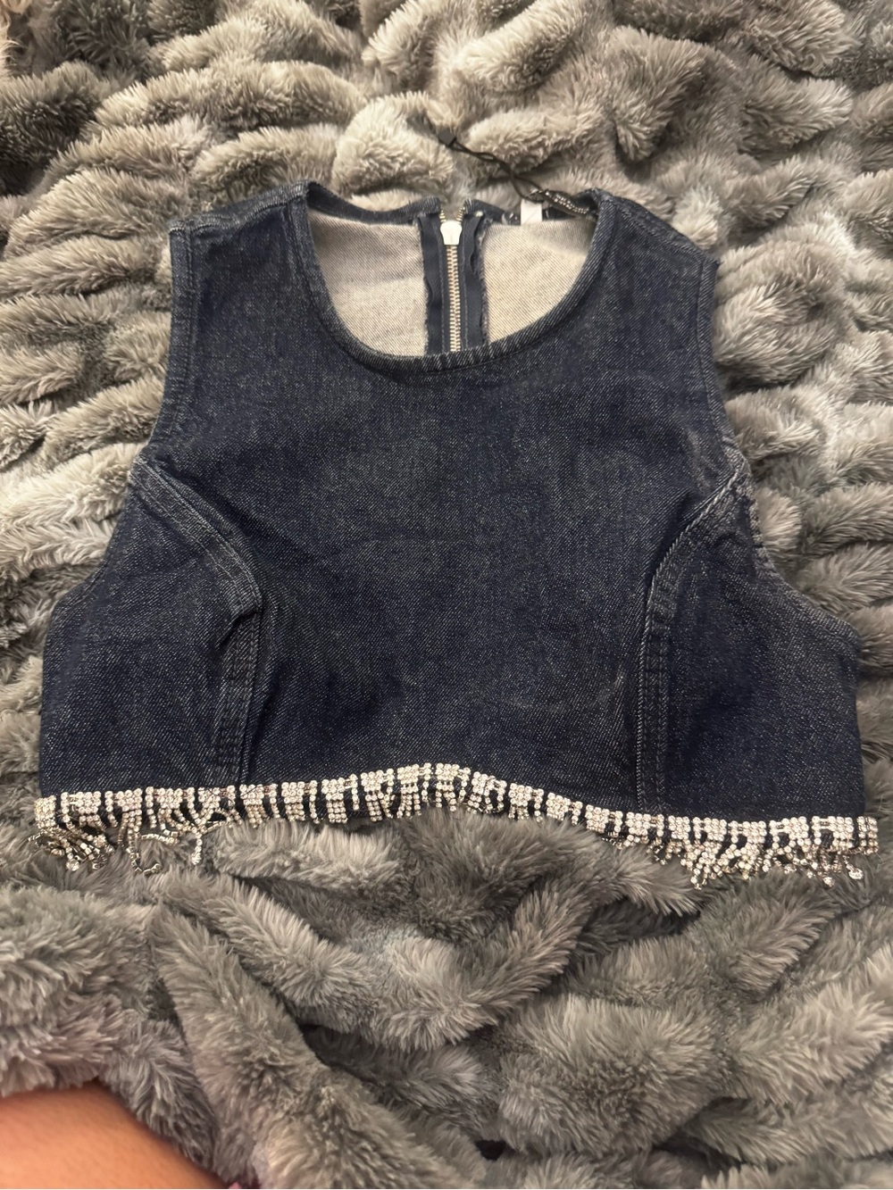 Zara Denim Crop Top with dangling beads